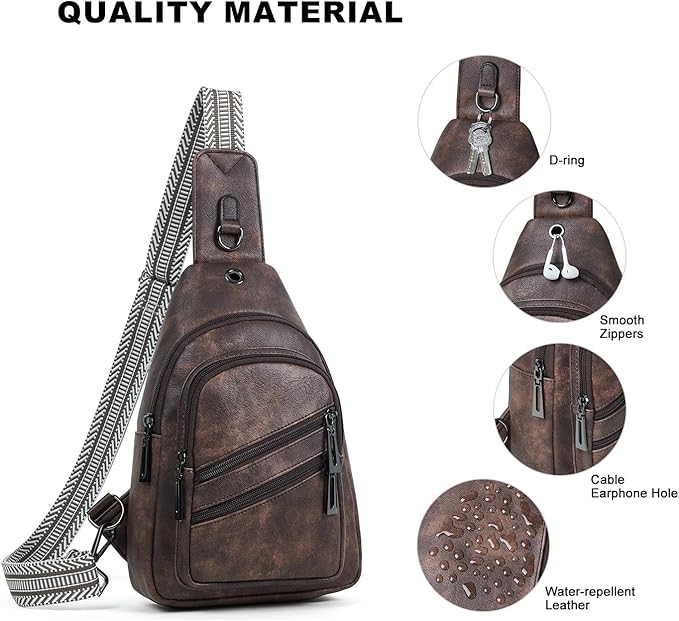 Leresas 7L Crossboydy Sling Bag for Women Vegan Leather Crossbody Purse Fanny Pack Chest Bag for Travel,Coffee