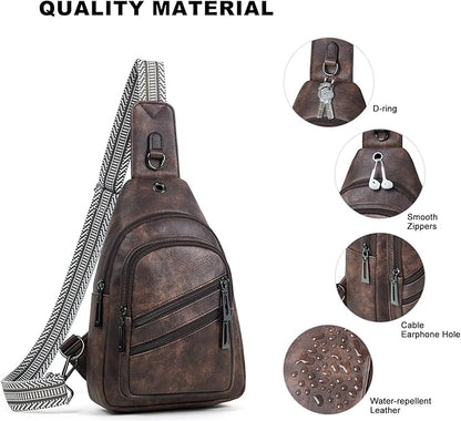 Leresas 7L Crossboydy Sling Bag for Women Vegan Leather Crossbody Purse Fanny Pack Chest Bag for Travel,Coffee