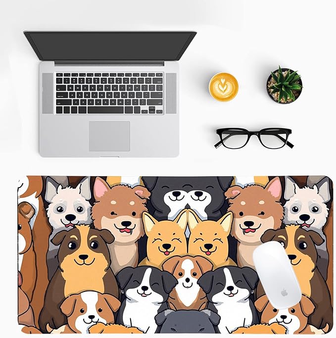 Positively Adorable Dog Desk Mat - （31.5 * 15.75in） Desk Pad, Large Non-Slip PU Leather Pad for Aesthetic Home Office & Gaming,A Gift for Dog Lovers