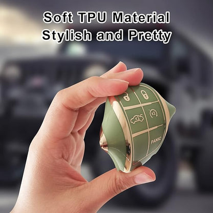 for Jeep Key Fob Cover Keychain Soft Full Protection Key Case Shell, Car Accessories for Man,Girls, Women, Compatible with Jeep Smart Key 3 4 5 Buttons Protector(Green)