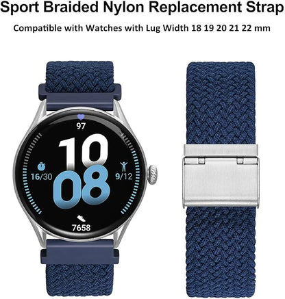 WOCCI 21mm Braided Nylon Watch Band for Men and Women, Quick Release, Silver Stainless Steel Buckle (Blue)