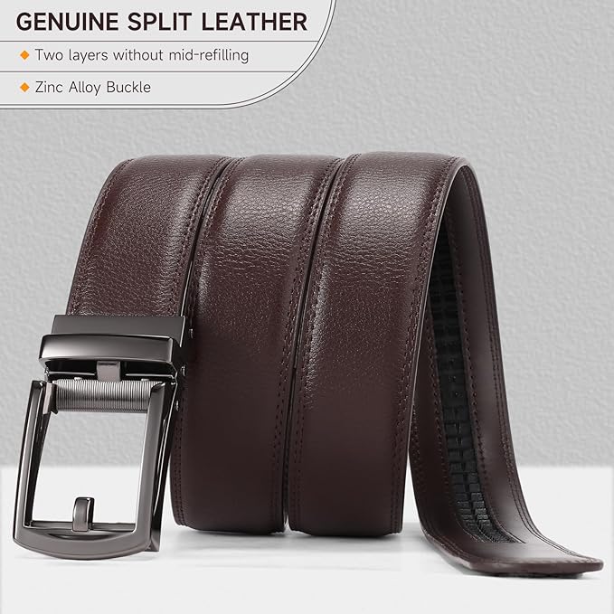 GAEKEAO Ratchet Belt for Men Genuine Leather 1 3/8" - Micro-Adjust Buckle Trim to Fit Dress Belt Casual to Formal Gift Boxed