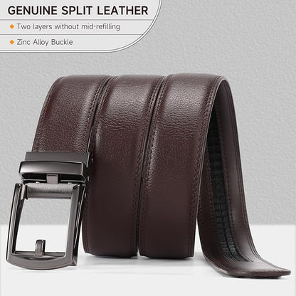 GAEKEAO Ratchet Belt for Men Genuine Leather 1 3/8" - Micro-Adjust Buckle Trim to Fit Dress Belt Casual to Formal Gift Boxed
