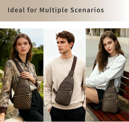 Sling Bag Set, PU Leather Sling Bag, Multi-Zipper Design for Travel, Outdoors, Valentine’s Day Gifts