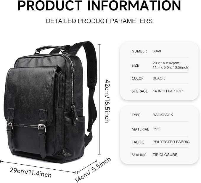Leather Travel Laptop Backpack For Men Fit 15.6" Waterproof Vintage Backpack Business Work Knapsack College Commute Hiking Black Backpacks