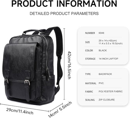Leather Travel Laptop Backpack For Men Fit 15.6" Waterproof Vintage Backpack Business Work Knapsack College Commute Hiking Black Backpacks