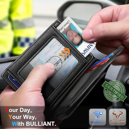BULLIANT Magnetic Closure Slim Wallet-Genuine Leather Front Pocket Wallet for Men,RFID Blocking,Holds 12 Cards and Money Clip