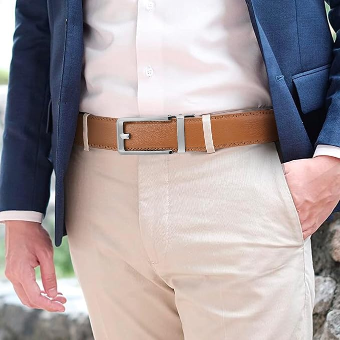 SENDEFN Men's Leather Dress Casual Belt 1 3/8" Automatic Adjustable Click Buckle Belts with Gift Box