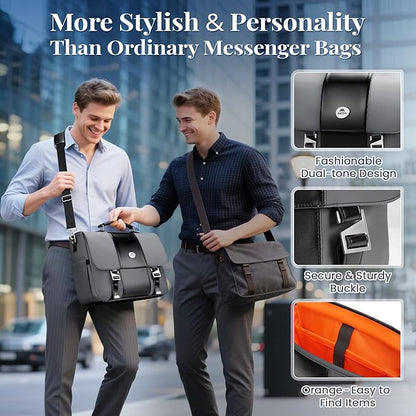 MATEIN Mens Business Briefcase 15.6 Inch, PU Leather Messenger Bags Laptop Computer Bag with USB Charging Port & Cooler, Waterproof Stylish Crossbody Shoulder Satchel for Work Office Commuting