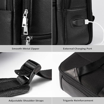 15.6 Inch Genuine Leather Laptop Backpack for Men Women, Business Travel Backpack Hiking Rucksack Daypack (4#Black)
