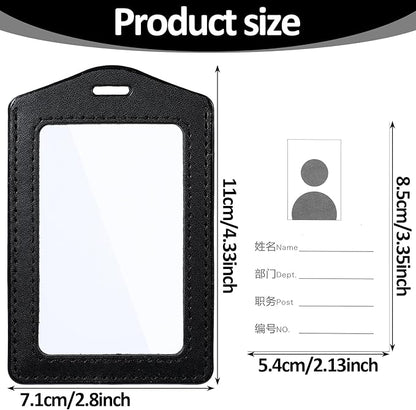 Leather ID Badge Holders, Mabor 2 Pcs Leather ID Badge Holder Vertical Double-Side Clear Card Holder Waterproof Name Badge Holder for Office Staff Students School ID Credit Cards(Black)