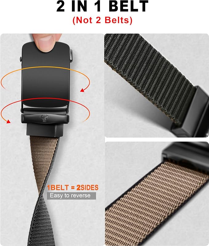 BULLIANT Men Belt-Reversible Ratchet Belt Stretchable for Gift Men Work Casual Golf 1 3/8"-Cut For Fit -2 In 1Belt