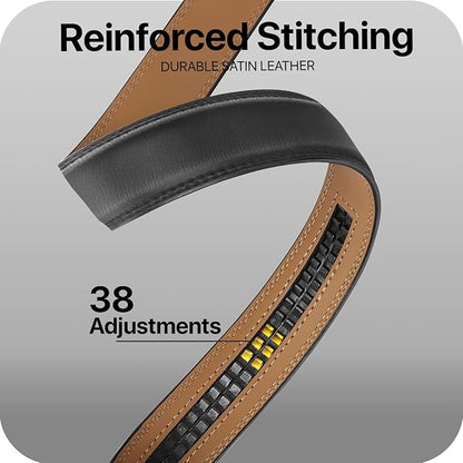 Marino Avenue Ratchet Belt for Men. Adjustable Leather Dress Belt with 38 Easy to Click Into Place Ratchet Closures.