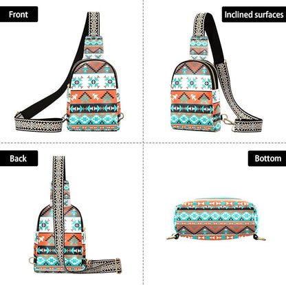 ZAZYXTJ Western Aztec Crossbody Sling Bag for Women Leather Small Chest Bag Adjustable Straps Daypack for Travel Sport Hiking