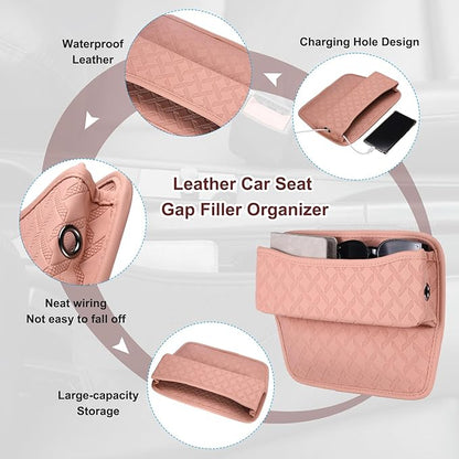 HARFINGTON 2pcs Car Seat Gap Filler Organizer 11.5 x 8 x 2.1 Inch Leather Universal Car Organizer Storage Box Between Seat and Console for Phone Sunglasses Keys, Pink