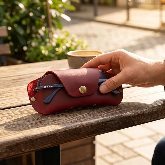 Toprank Leather Eyeglass Case - Handmade Slim Sunglasses Holder, Genuine and Universal Fit for Men and Women