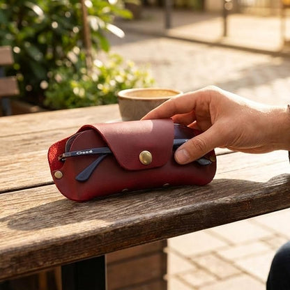 Toprank Leather Eyeglass Case - Handmade Slim Sunglasses Holder, Genuine and Universal Fit for Men and Women