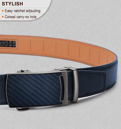 KEMISANT Belt Men, Sliding Ratchet Belt Genuine Leather For Gift Mens Dress Pants Oxfords,Size Adjustable