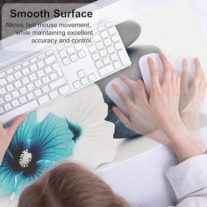 QiyI Desk Pad, Non-Slip PU Leather Desk Blotter Protector, Kids Floral Print Waterproof Computer Desk Mat, Thick Home & Office Large Keyboard Mouse Pad 31.5" x 11.8" - Pebbles & Blue White Flowers