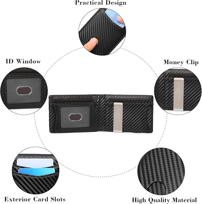 Slim Wallet for Men Bifold RFID Blocking Front Pockets Wallet Credit Card Holder Minimalist Leather Money Clip Mens Wallet with 12 card Slots