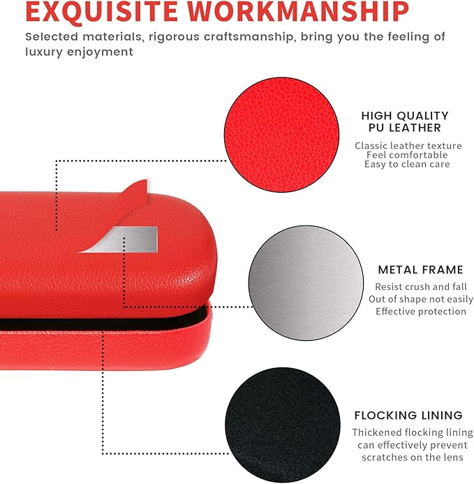molshine Hard Shell PU Leather Glasses Case,Travel Portable Eyeglass Case for Men Women Girl Travel Study Work