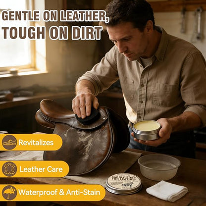 Saddle Soap for Leather with Sponge, All-Natural Leather Cleaner and Conditioner kit to Clean, Condition, Protect & Waterproof, Boots, Bags, Shoes, Furniture, Car & Jackets (4.23 oz)