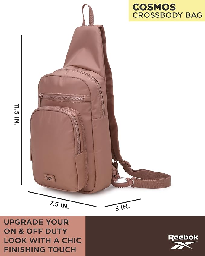 Reebok Unisex Crossbody Sling Bags – Compact Convertible Strap Cross Body Bag Travel Sling Bag - Gym & Travel Essential, Cosmos Choco Malt