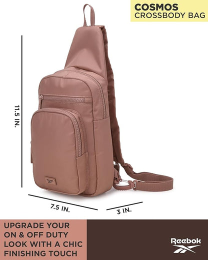 Reebok Unisex Crossbody Sling Bags – Compact Convertible Strap Cross Body Bag Travel Sling Bag - Gym & Travel Essential, Cosmos Choco Malt