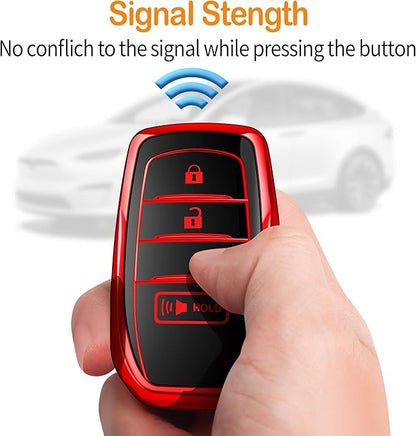 Sindeda for Toyota Key Fob Cover with Metal Keychain & Leather Strap for 2025-2026 Camry 4 Runner 2019-2026 Venza, Land Cruiser,2023-2026 Tacoma Grand Highlander,Corolla,bZ4X,3-Buttons(Red)