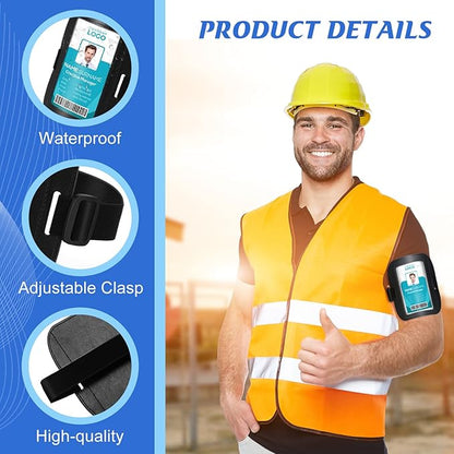 Geelin 2 Pcs Arm Badge Holder for Men Leather ID Armband Adjustable Badge Holder with Elastic Arm Band Waterproof Ski Pass Armband for Work Postcards Office Business Supplies(Black)