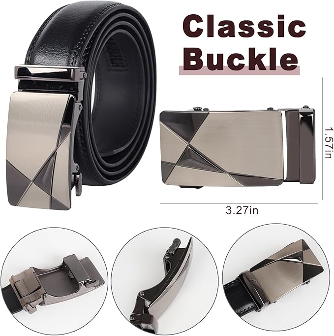 Aurolran Men&Womens Leather Dress Belt Business Automatic Buckle Belt Color-Black Silver Gold