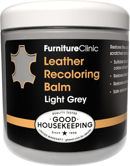 Furniture Clinic The Original Leather Recoloring Balm Light Grey Leather Dye for Furniture, Couches & Car Seats - Restore Scratched, Faded, & Damaged Surfaces