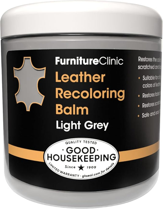 Furniture Clinic The Original Leather Recoloring Balm Light Grey Leather Dye for Furniture, Couches & Car Seats - Restore Scratched, Faded, & Damaged Surfaces