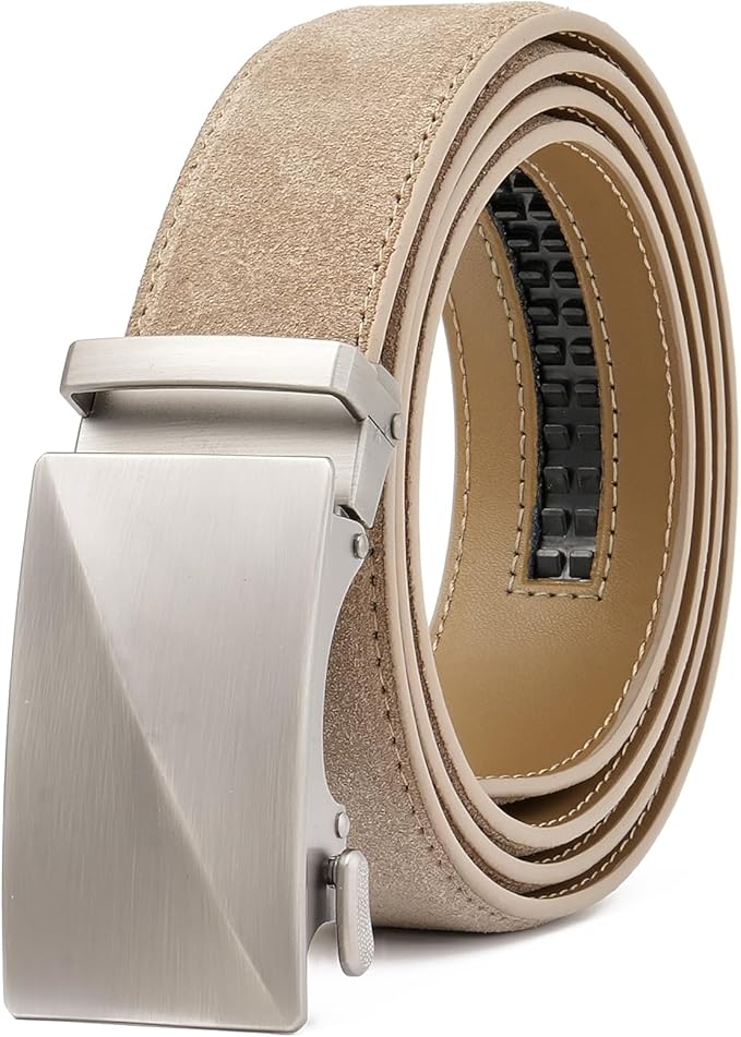 GAEKEAO Men's Belt Suede Leather Ratchet Belt for Men Micro-Adjustable Buckle for Dress, Casual & Everyday Wear, Trim to Fit
