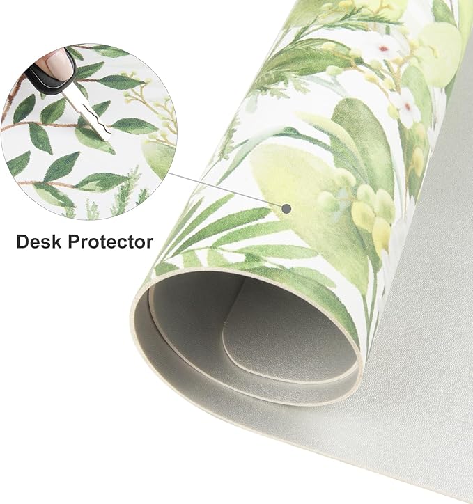 Colorful Star Large Mouse Pad, Green Leaves Waterproof Office Desk Mat, Non-Slip Computer Gaming Mouse Pad, XXL PC Laptop Protector Pads, PU Leather Desk Writing Pads for Office Home, 31.5" x 15.7"