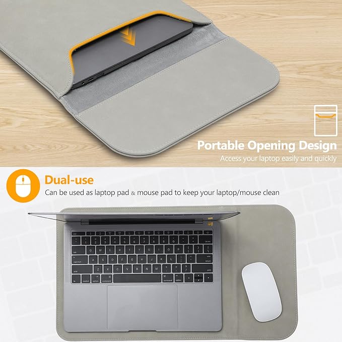 HYZUO 15 Inch Laptop Sleeve Case Bag for MacBook Air 15 M5 A3448 M4 A3241 M3 A3114 M2 A2941 2026-2023, 15" Surface Laptop 7/6/5/4/3, MacBook Pro 15 2019-2016, Faux Suede Leather, Light Gray