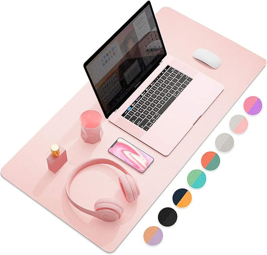 YSAGI Dual-Sided Desk Pad Protector, Desk Mat with Non-Slip - Waterproof PU Leather Office Desk Blotter for Mouse, Keyboard, Writing,31.5" x 15.7",Pink