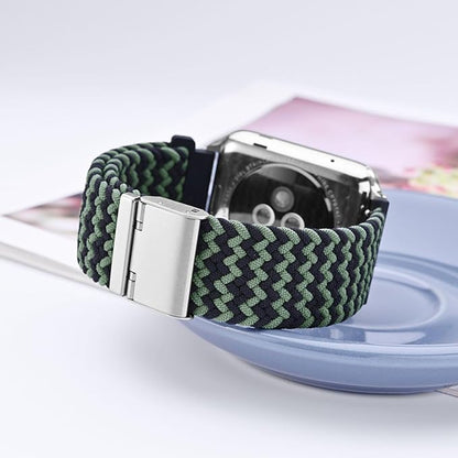 WOCCI 21mm Braided Nylon Watch Band for Men and Women, Quick Release, Silver Stainless Steel Buckle (Green Black)