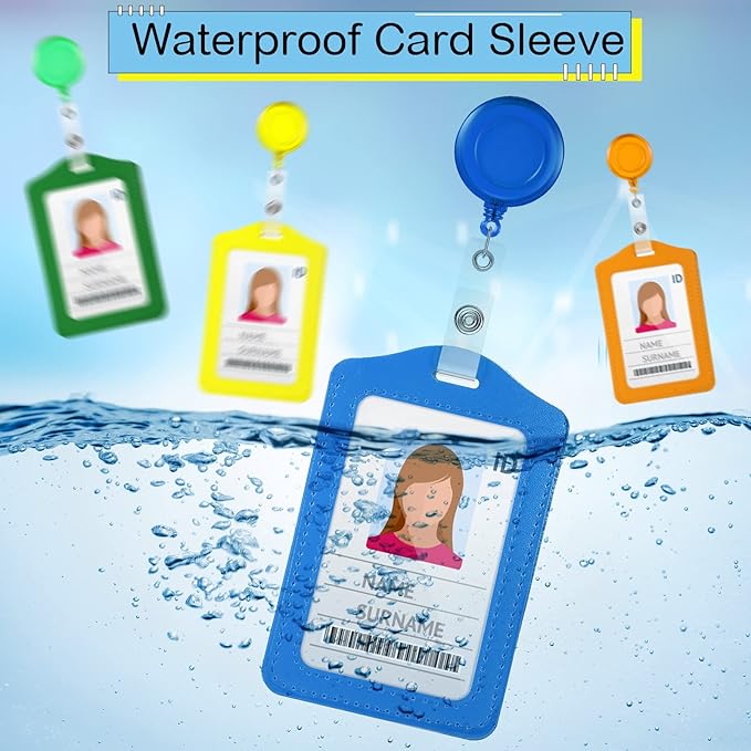 60 Sets Retractable Badge Reels, PU Leather Name Badge Holder, Multicolor ID Holder Key Card Holder Vertical ID Badge with Reel Clip for Office Business Worker Teachers Students Nurses Doctor