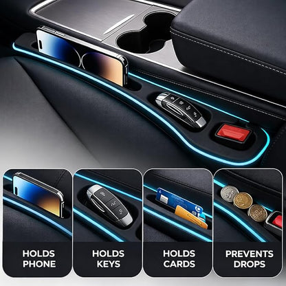 Seat Gap Filler 2 Pack, Car Seat Gap Plug with Storage Slot for Phone & Keys, High-Density Elastic Car Slot Organizer for Most Cars, SUVs, and Trucks - Black