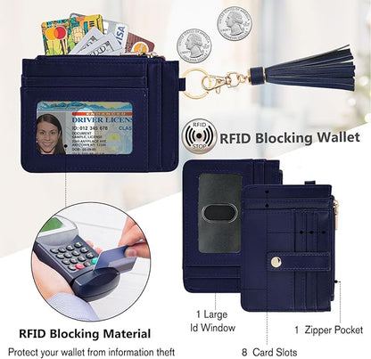 KNGITRYI Wallet Keychain Wristlet for Women,Slim RFID Credit Card Holder Purse Tassel Keychain Bangle Key Ring for Men Women