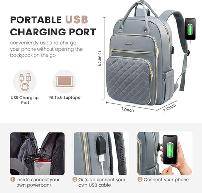 LOVEVOOK Laptop Backpack for Women, Water Resistant Travel Work Backpacks Purse Stylish College Business Teacher Nurse Computer Bag with USB Charging Port, Fits 15.6" Laptop