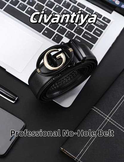 Men's Ratchet Belt Leather Belt Adjustable for Men Gift 1 3/8-Cut for Perfect Fit