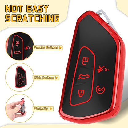 FT FUNTOR Key Fob Cover for Volkswagen,Soft TPU Full Protection Case Compatibale With VW Golf GTI Atlas Skoda Octavia ID3 ID4 MK8 (Red, 5 Buttons)