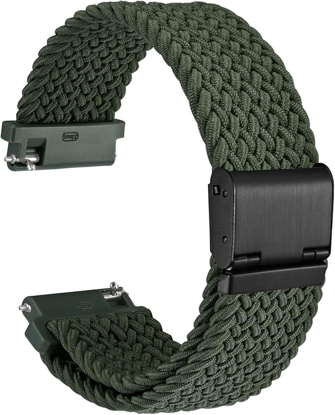 WOCCI 16mm Braided Nylon Watch Band for Men and Women, Quick Release, Black Stainless Steel Buckle (Khaki Green)