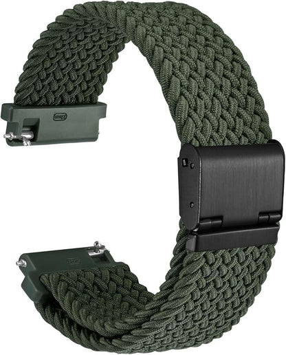 WOCCI 18mm Braided Nylon Watch Band for Men and Women, Quick Release, Black Stainless Steel Buckle (Khaki Green)