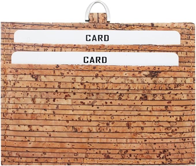 Badge Holder, Boshiho Eco-Friendly Cork ID Name Credit Card Case with Neck Lanyard Strap, Horizontal Style (Line)