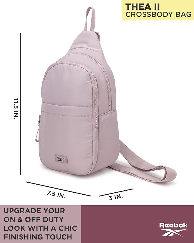 Reebok Unisex Crossbody Sling Bags – Compact Convertible Strap Cross Body Bag Travel Sling Bag - Gym & Travel Essential, Thea II Latte