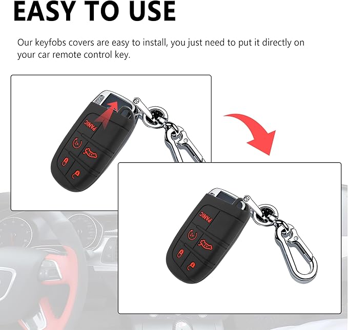 Stacool 5 Buttons Key Fob Cover,Key Fob Replacement for Protecting Remote Key,Key Fob Case Compatible with Jeep Dodge Chrysler (Red)