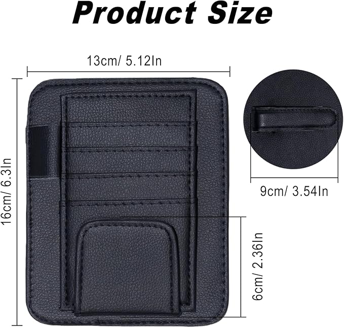 Car Sun Visor Organizer, Sunvisor Organizers with Sunglass Holder & Card Sleeve Pocket, Leather Car Sunglass Holder for Most Vehicle of Trucks, SUVs, Black